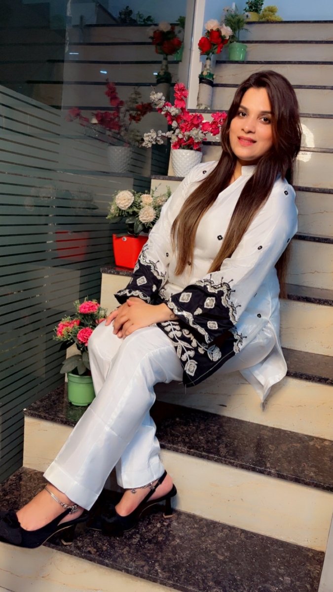 Stylish Black and White Embroidered Silk Co - ord Set - Kirti Kapoor Couture