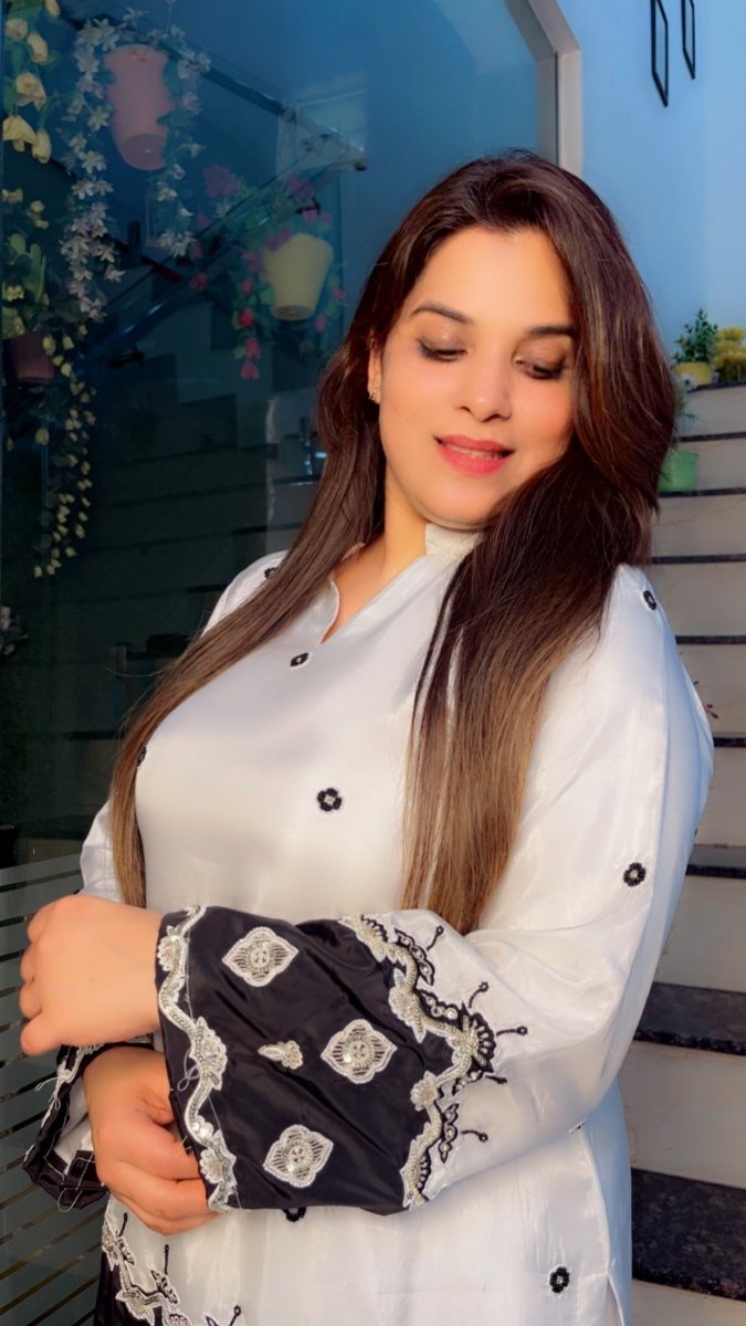 Stylish Black and White Embroidered Silk Co - ord Set - Kirti Kapoor Couture