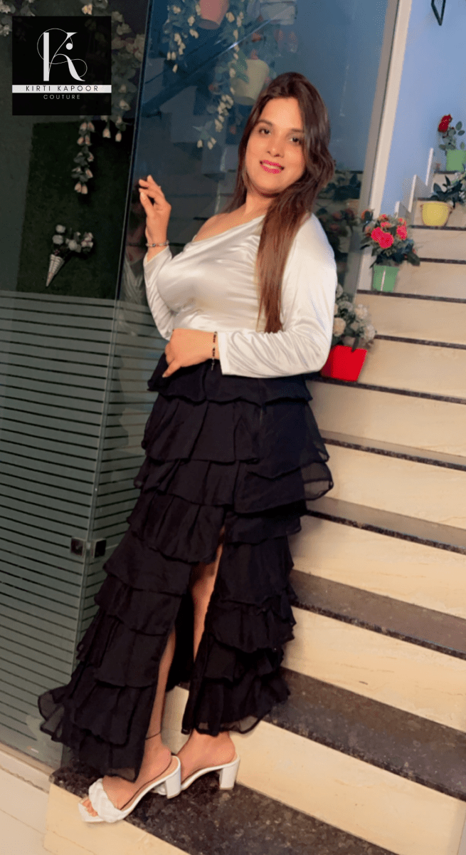Stylish White Top with Black Skirt - Kirti Kapoor Couture