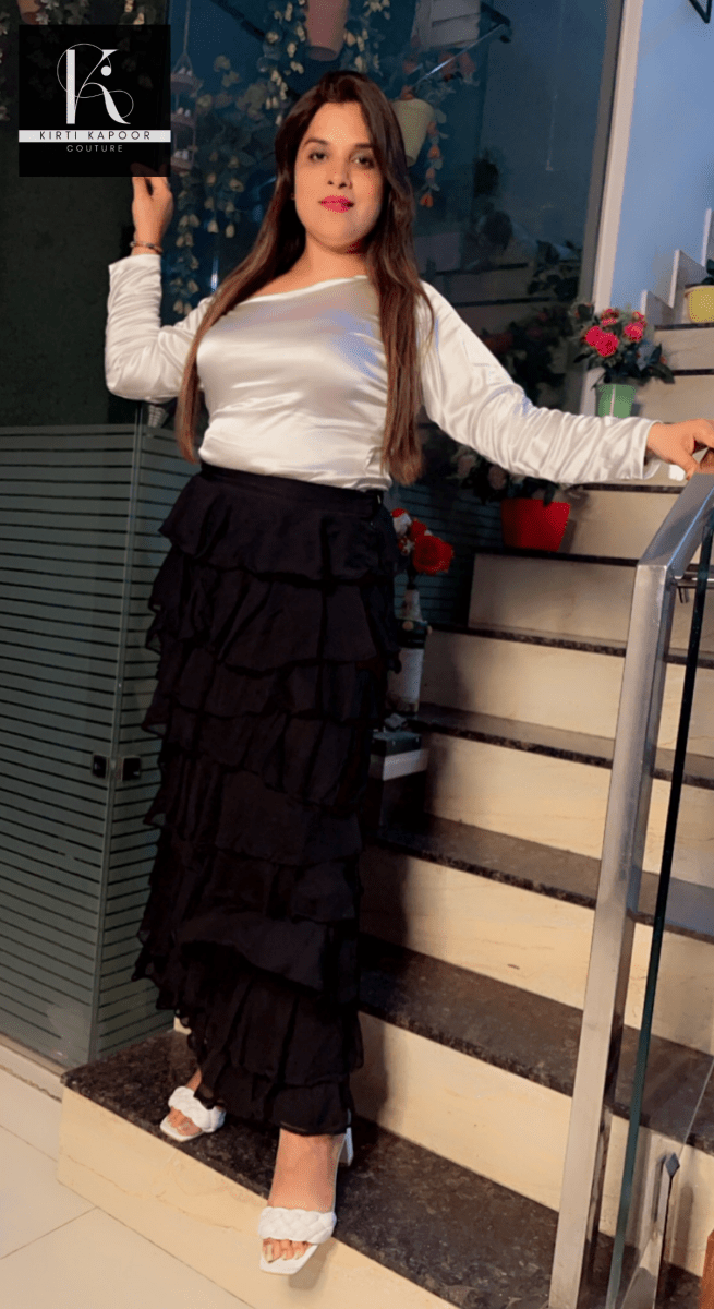 Stylish White Top with Black Skirt - Kirti Kapoor Couture