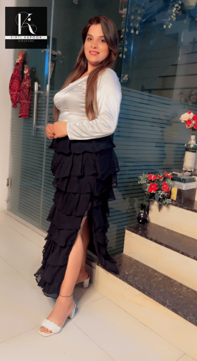 Stylish White Top with Black Skirt - Kirti Kapoor Couture