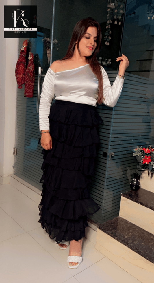 Stylish White Top with Black Skirt - Kirti Kapoor Couture