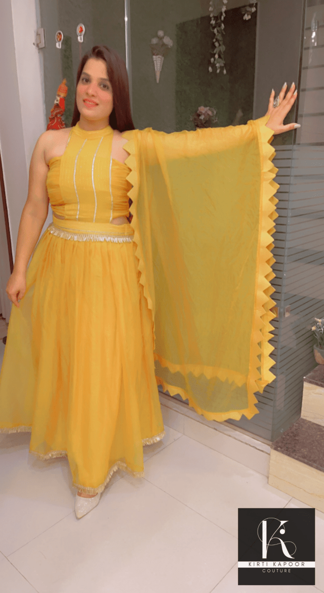 The Haldi Outfit : Lehnga - Choli Style Gown - Kirti Kapoor Couture