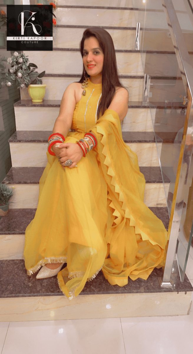 The Haldi Outfit : Lehnga - Choli Style Gown - Kirti Kapoor Couture