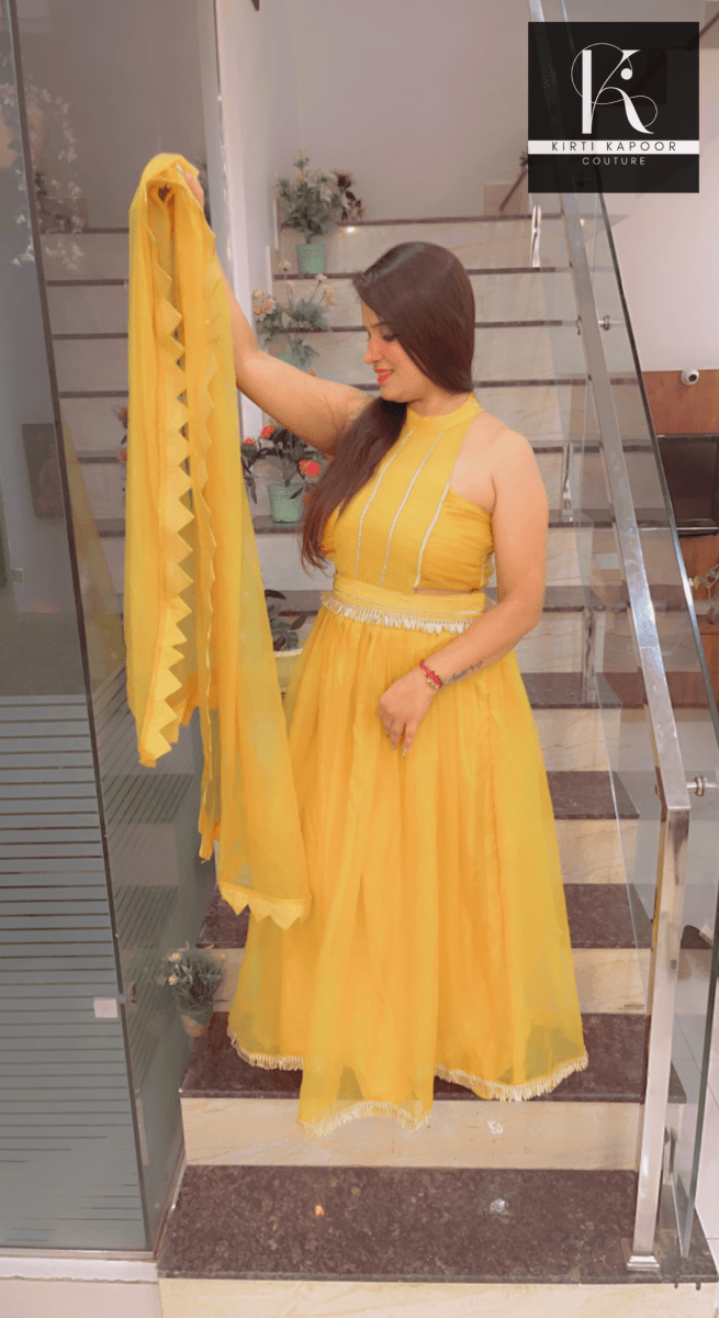 The Haldi Outfit : Lehnga - Choli Style Gown - Kirti Kapoor Couture
