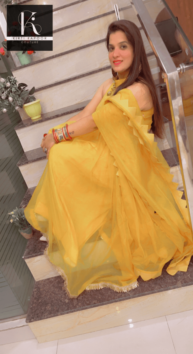 The Haldi Outfit : Lehnga - Choli Style Gown - Kirti Kapoor Couture