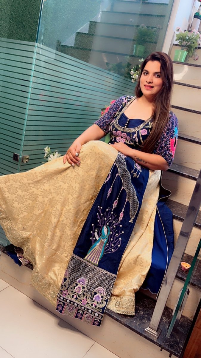 The Palanquin Shirt with Golden Brocade Skirt - Kirti Kapoor Couture