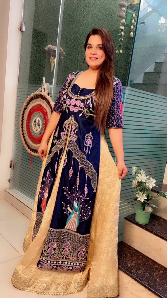 The Palanquin Shirt with Golden Brocade Skirt - Kirti Kapoor Couture