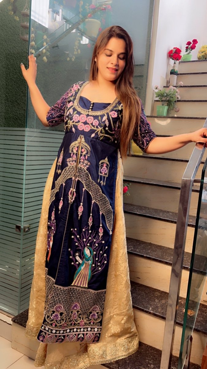The Palanquin Shirt with Golden Brocade Skirt - Kirti Kapoor Couture