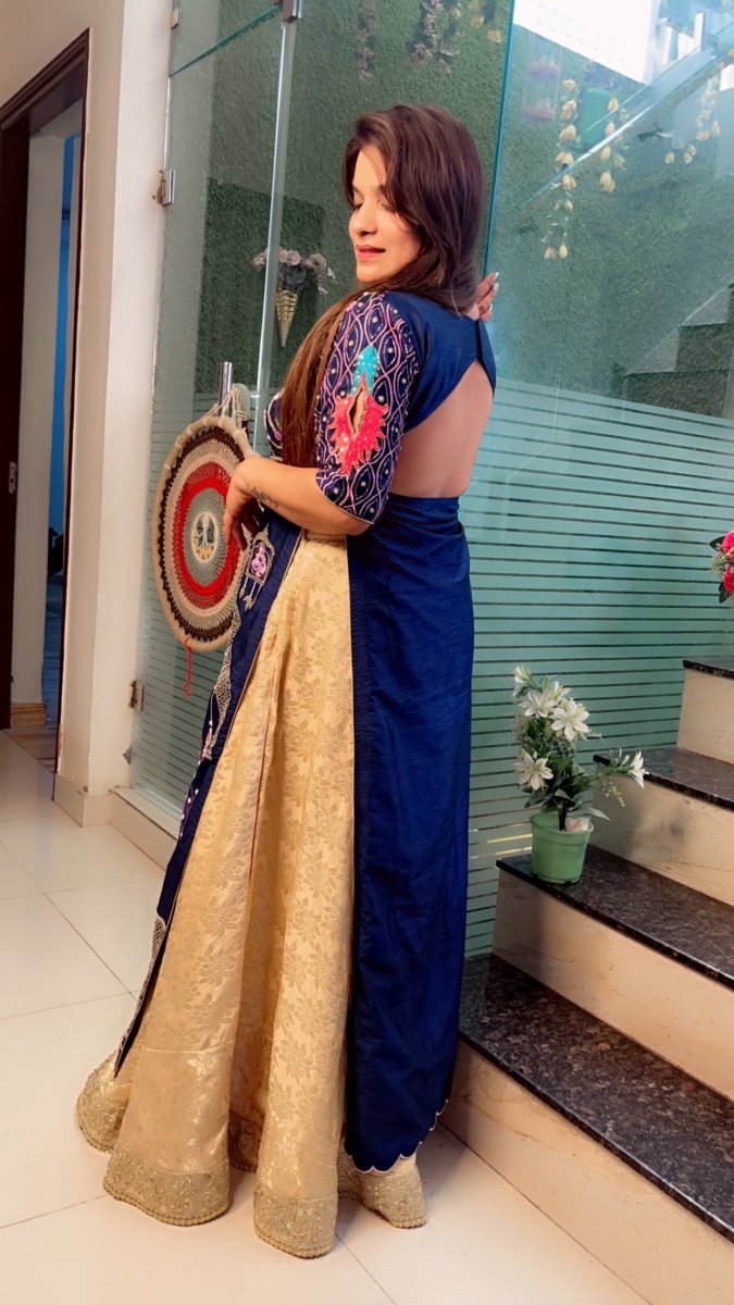 The Palanquin Shirt with Golden Brocade Skirt - Kirti Kapoor Couture
