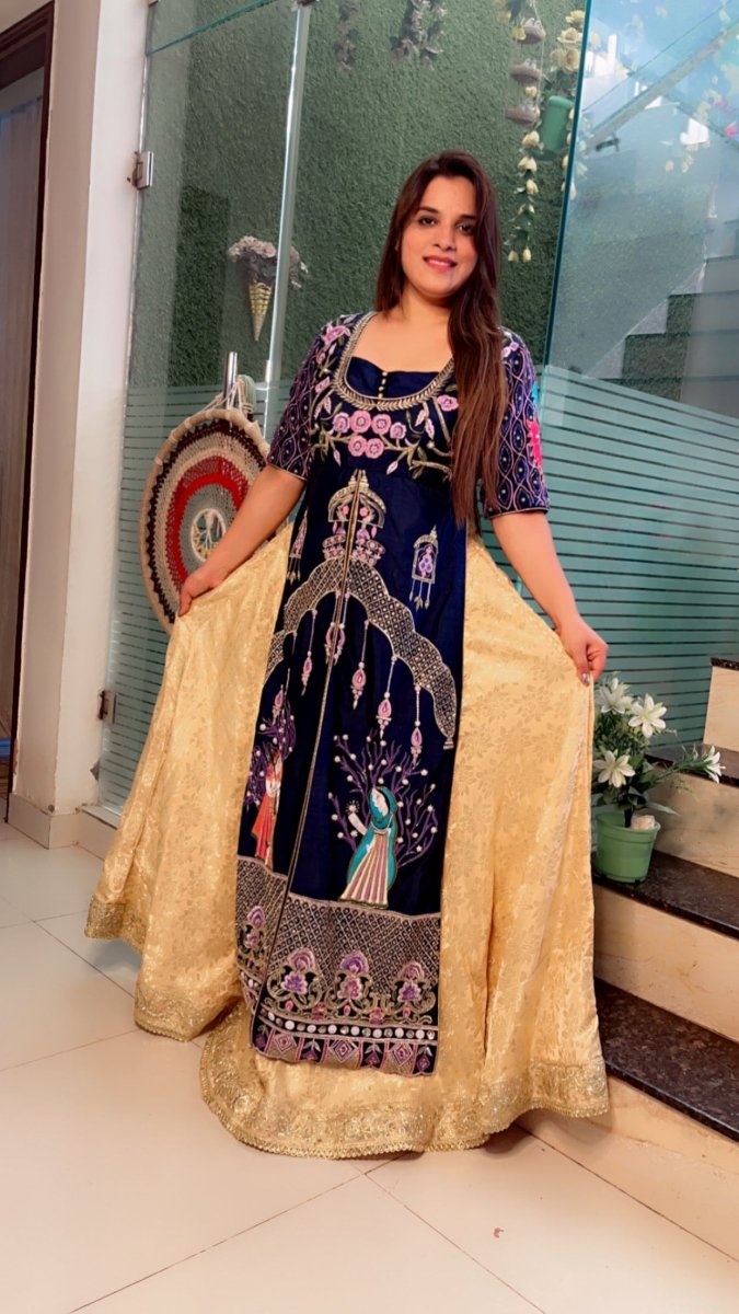 The Palanquin Shirt with Golden Brocade Skirt - Kirti Kapoor Couture