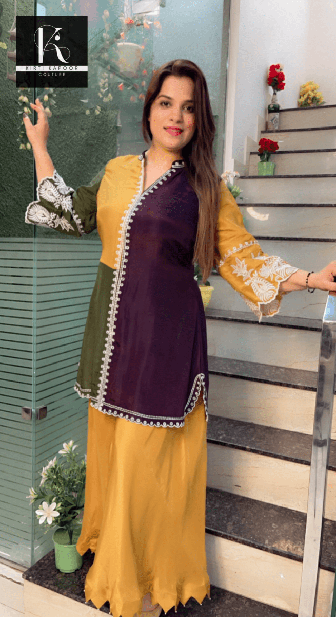 Thread - Worked Tri - Coloured Kurti and Plazo Set - Kirti Kapoor Couture
