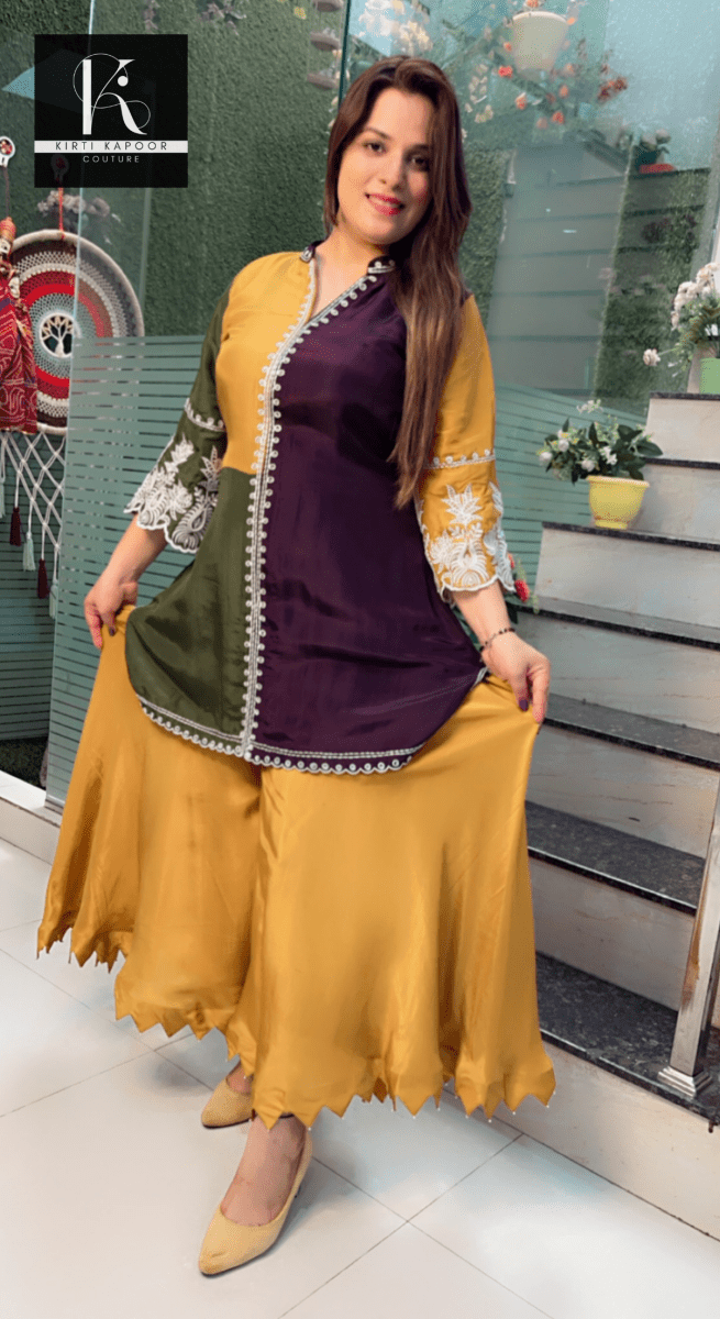 Thread - Worked Tri - Coloured Kurti and Plazo Set - Kirti Kapoor Couture