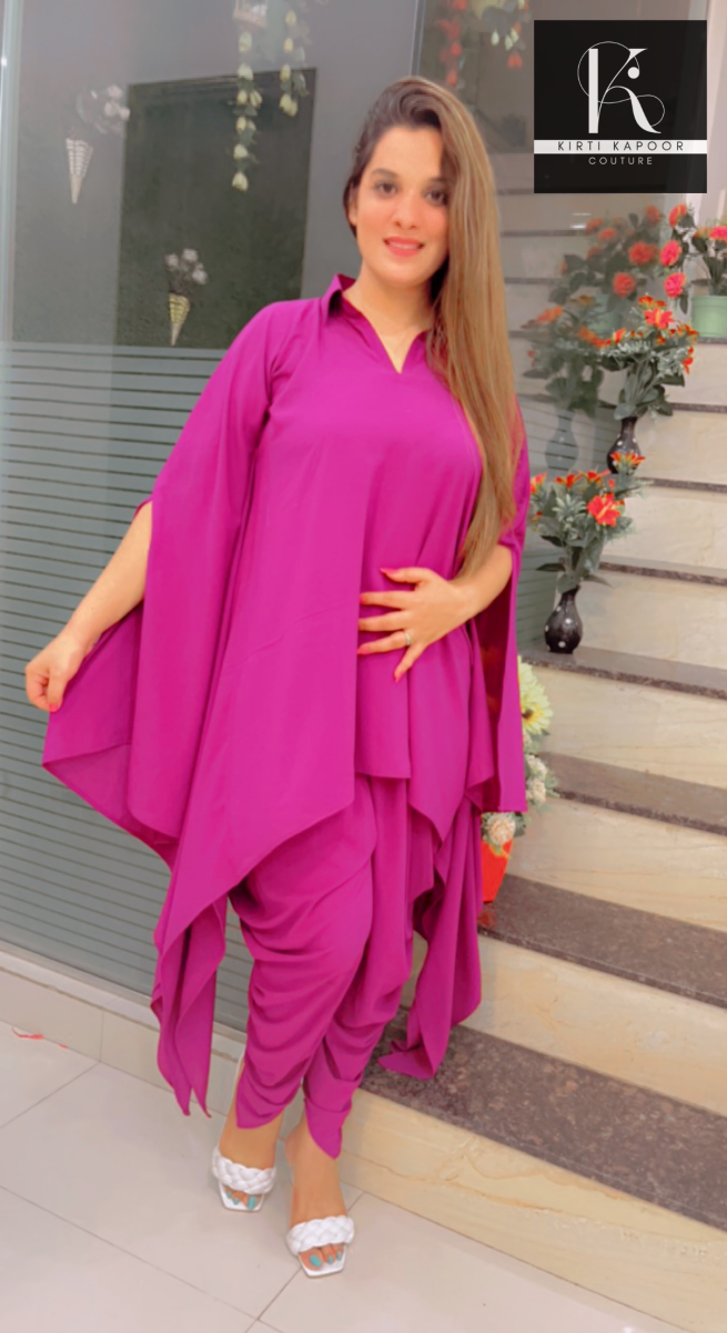 Up - down Kaftan Style Co - ord Set with Dhoti as Bottom - Kirti Kapoor Couture
