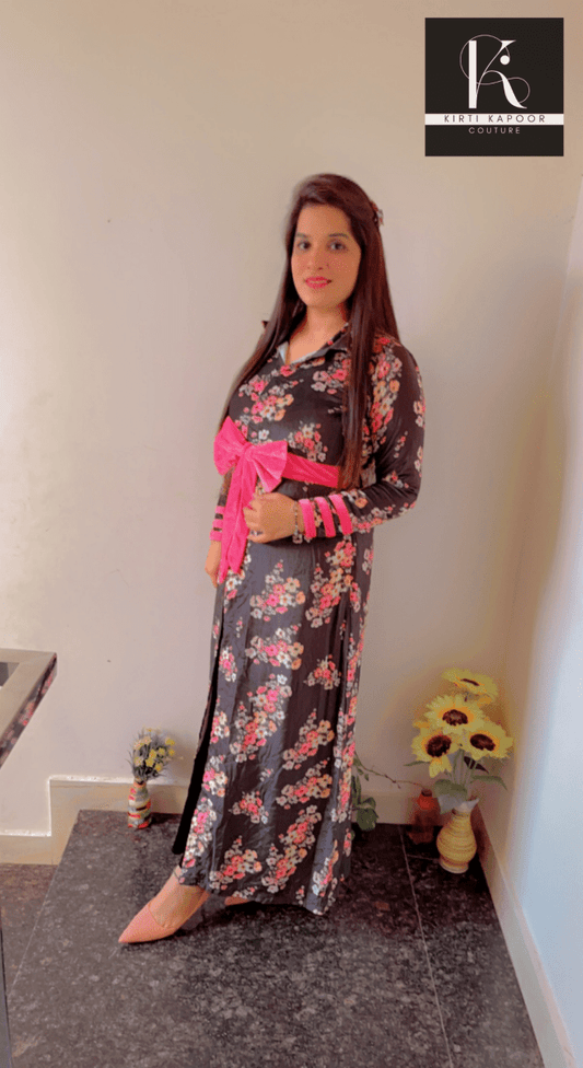 Velvet Kurti With Floral Print and Plazo - Kirti Kapoor Couture