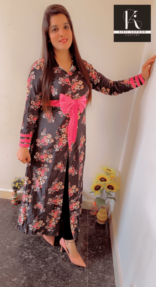 Velvet Kurti With Floral Print and Plazo - Kirti Kapoor Couture