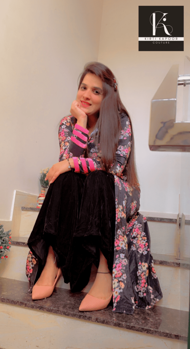 Velvet Kurti With Floral Print and Plazo - Kirti Kapoor Couture