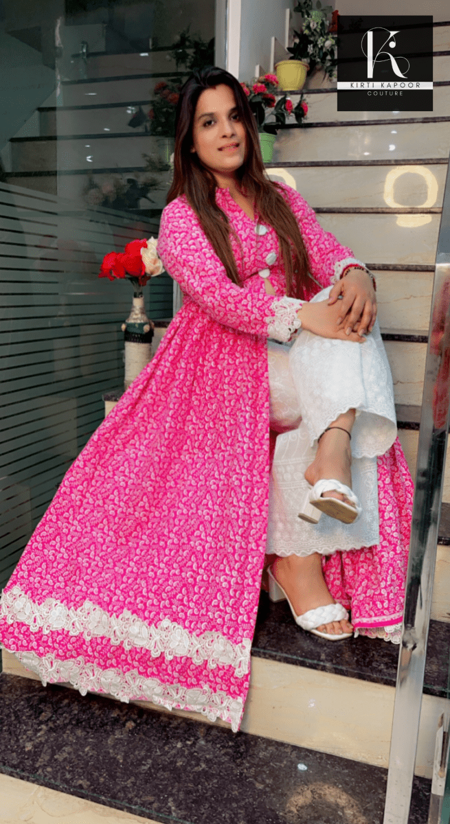 White A - line Front - Cut Shirt with a Chicken Pants - Kirti Kapoor Couture