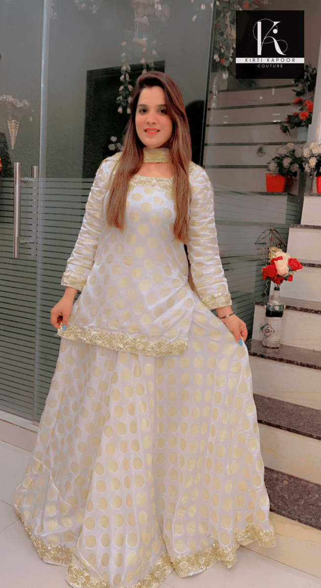 White Brocade Skirt Dress For Casual Parties - Kirti Kapoor Couture