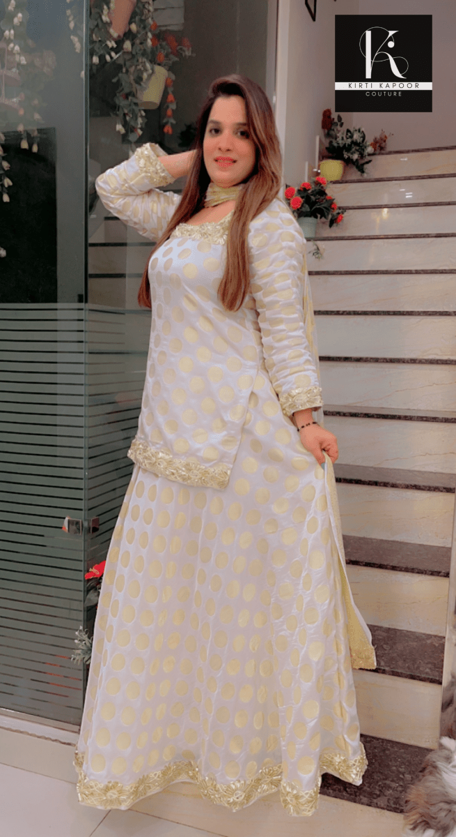 White Brocade Skirt Dress For Casual Parties - Kirti Kapoor Couture