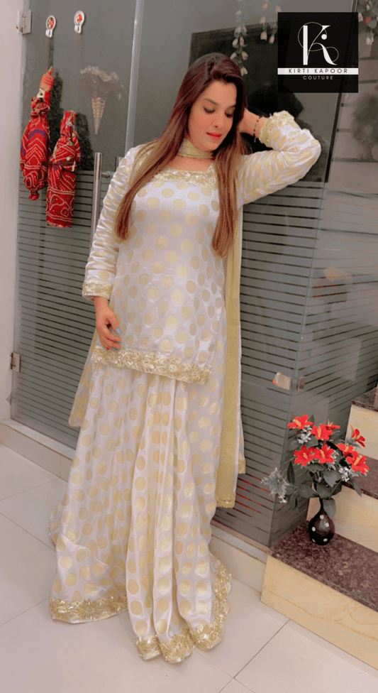 White Brocade Skirt Dress For Casual Parties - Kirti Kapoor Couture