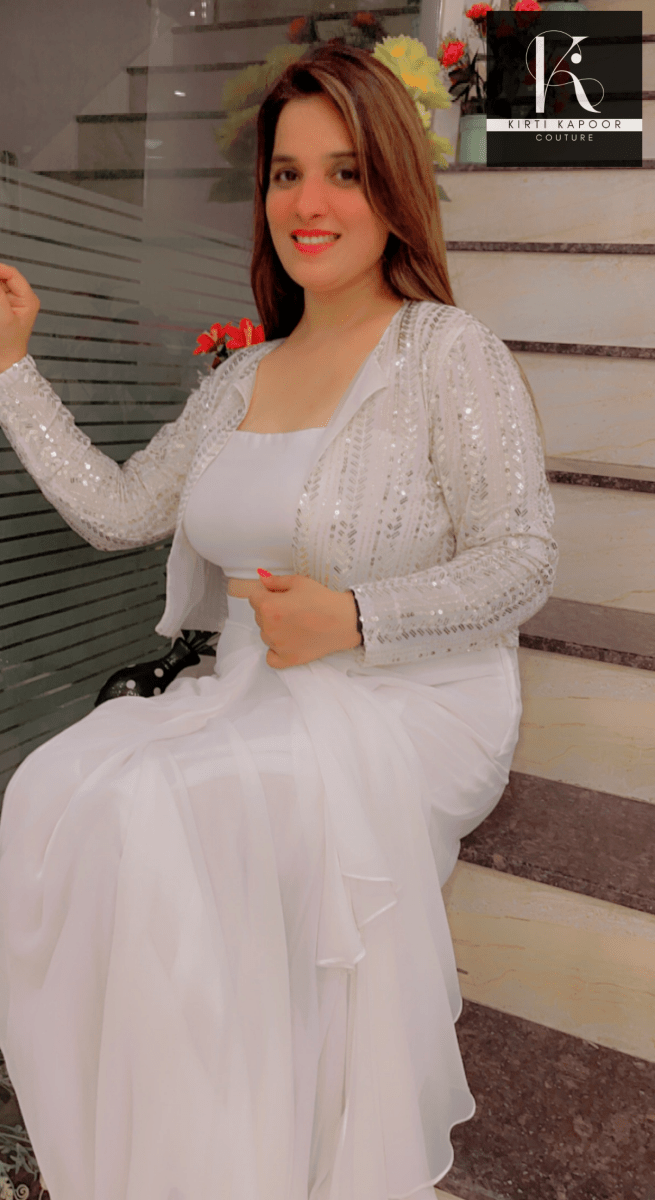 White Draped Skirt With Detachable Jacket - Kirti Kapoor Couture