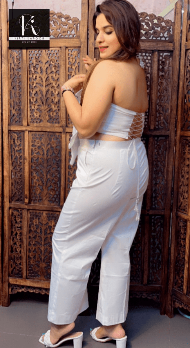White embroidered flower outfit - Kirti Kapoor Couture