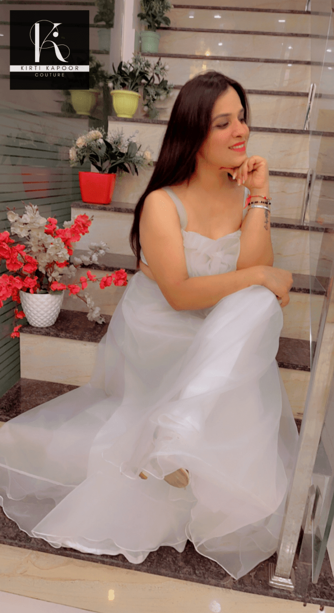 White Flower Organza Dress by Kirti Kapoor - Kirti Kapoor Couture
