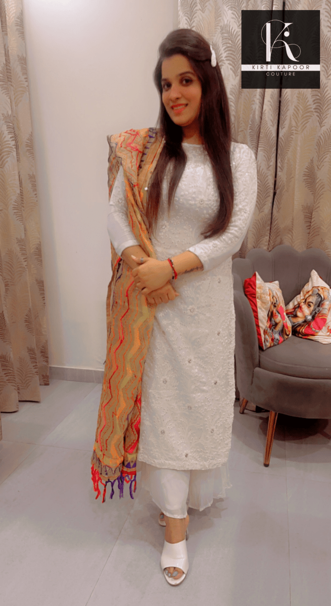 White Suit With Colorful Dupatta - Custom Made - Kirti Kapoor Couture