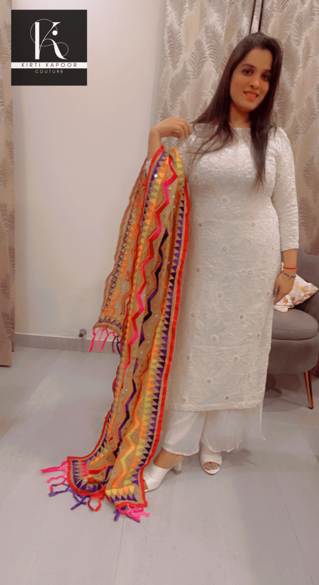 White Suit With Colorful Dupatta - Custom Made - Kirti Kapoor Couture