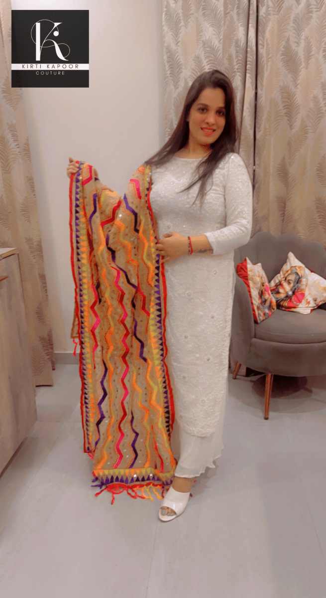 White Suit With Colorful Dupatta - Custom Made - Kirti Kapoor Couture