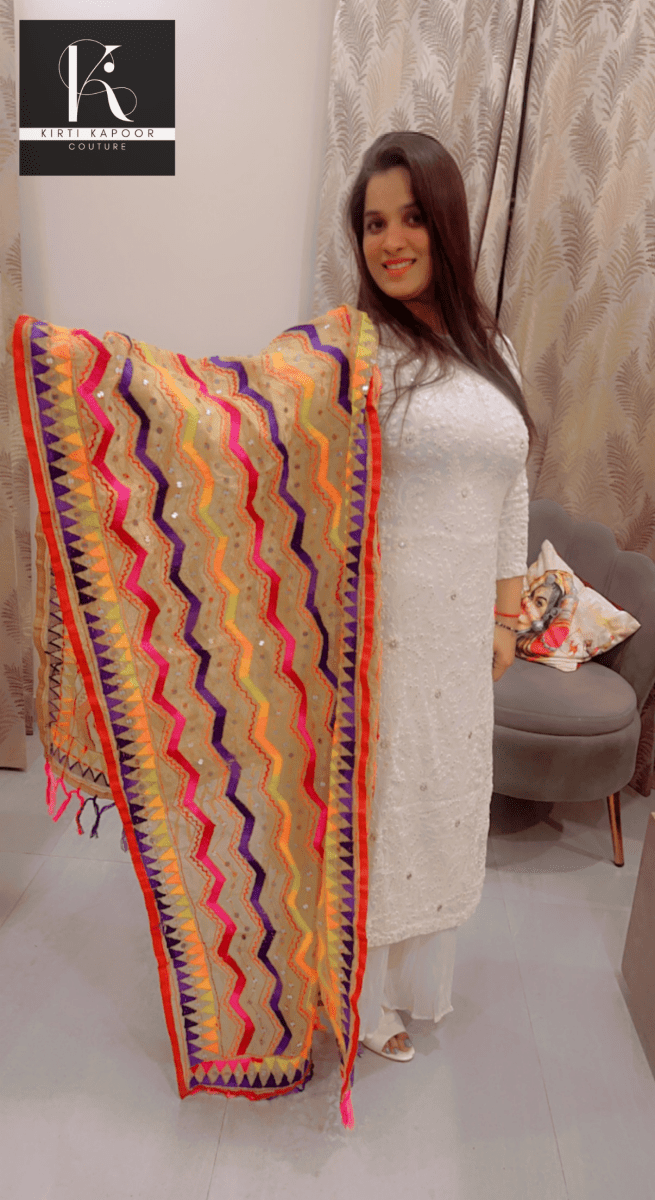 White Suit With Colorful Dupatta - Custom Made - Kirti Kapoor Couture