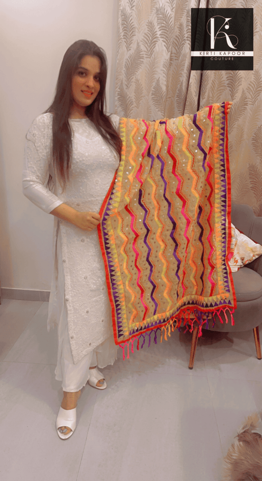 White Suit With Colorful Dupatta - Custom Made - Kirti Kapoor Couture