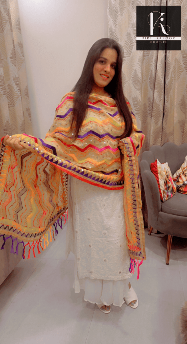 White Suit With Colorful Dupatta - Custom Made - Kirti Kapoor Couture
