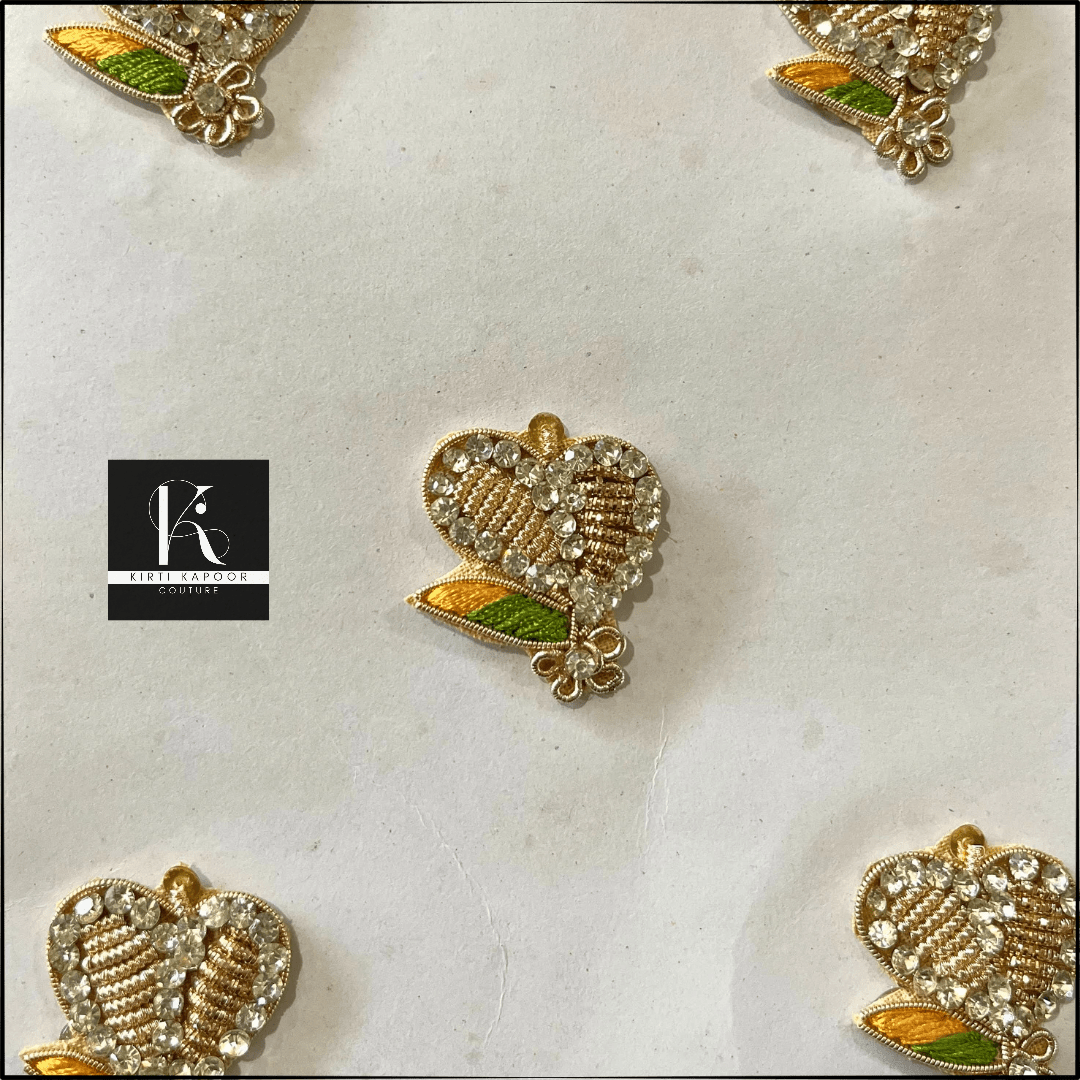 Yellow - Green Heart Shaped Hand Work Patch - Kirti Kapoor Couture