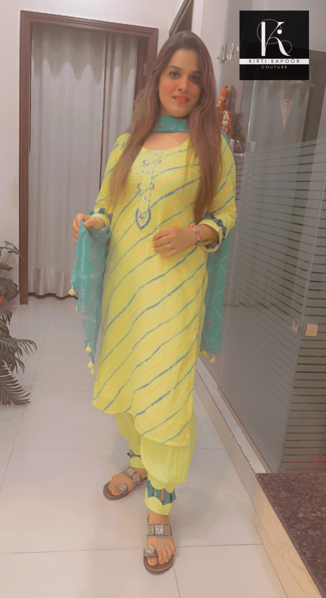 Yellow Jaipuri Print Cotton Suit - Kirti Kapoor Couture