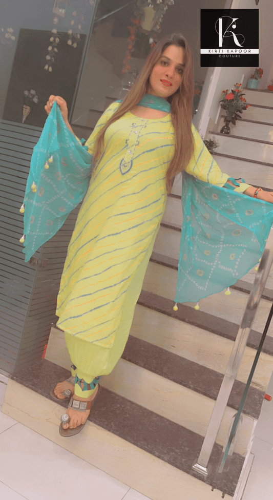 Yellow Jaipuri Print Cotton Suit - Kirti Kapoor Couture