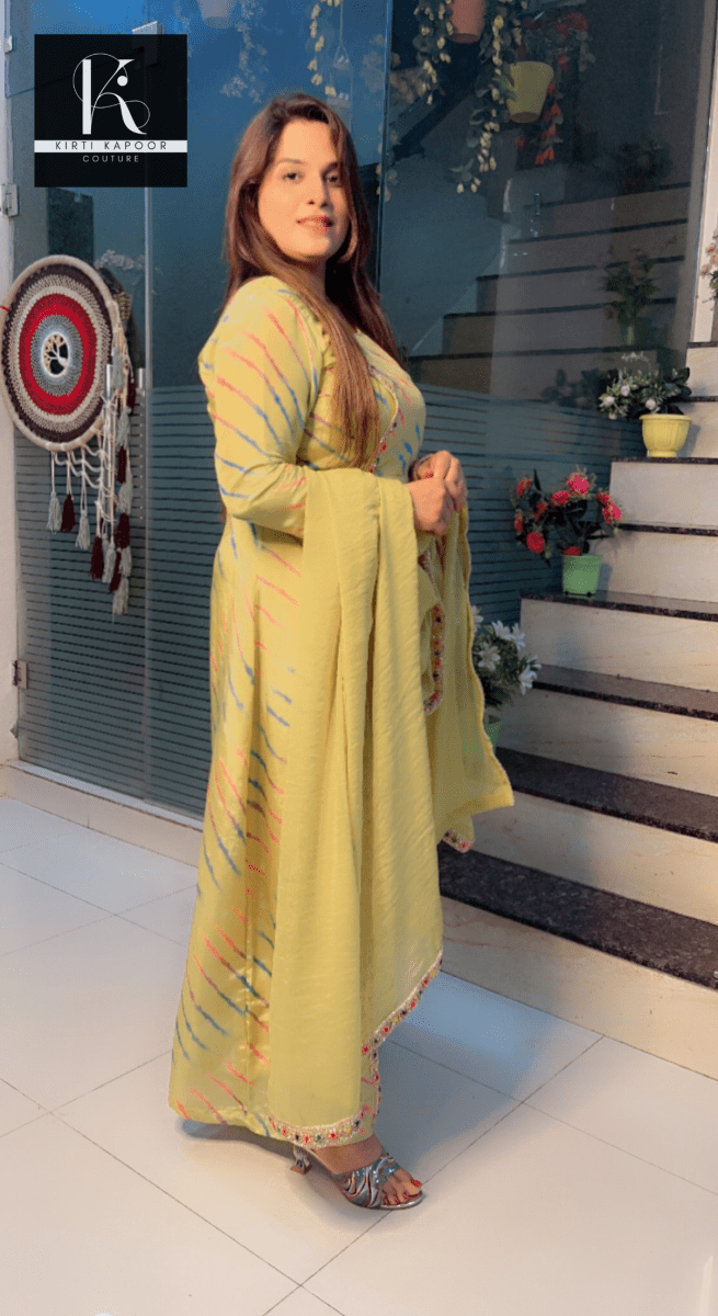 Yellow Lehriya Shimmer Side - Cut Suit - Kirti Kapoor Couture