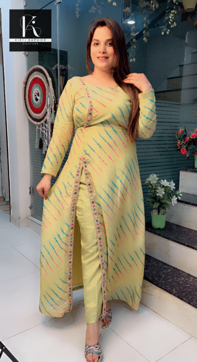 Yellow Lehriya Shimmer Side - Cut Suit - Kirti Kapoor Couture