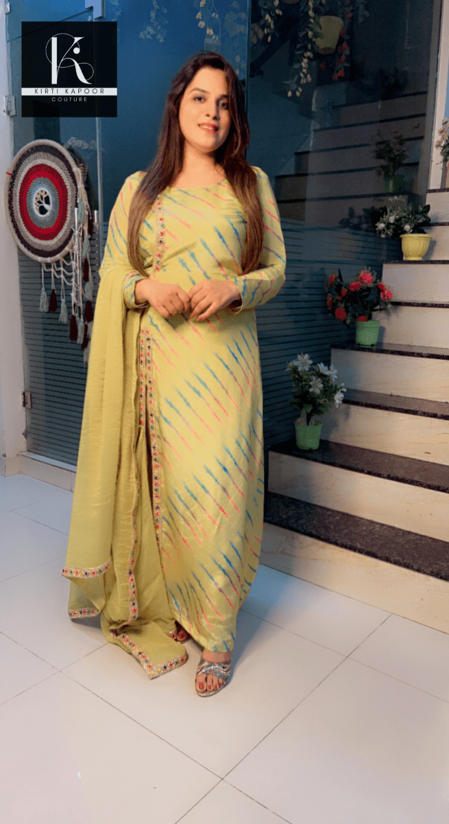 Yellow Lehriya Shimmer Side - Cut Suit - Kirti Kapoor Couture