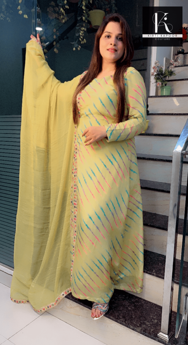 Yellow Lehriya Shimmer Side - Cut Suit - Kirti Kapoor Couture