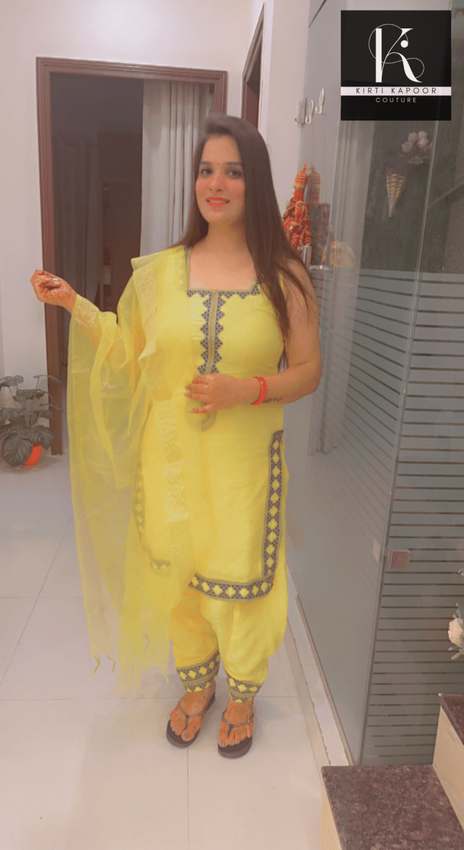 Yellow Suit Salwar With Fancy Lace - Kirti Kapoor Couture