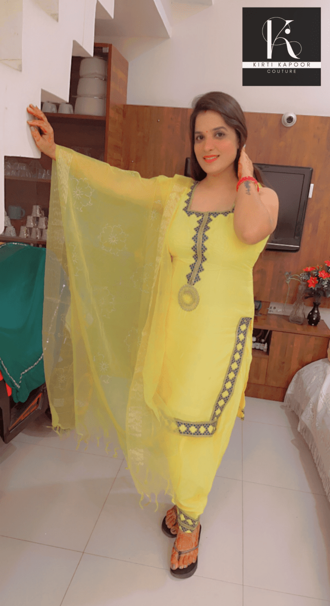 Yellow Suit Salwar With Fancy Lace - Kirti Kapoor Couture