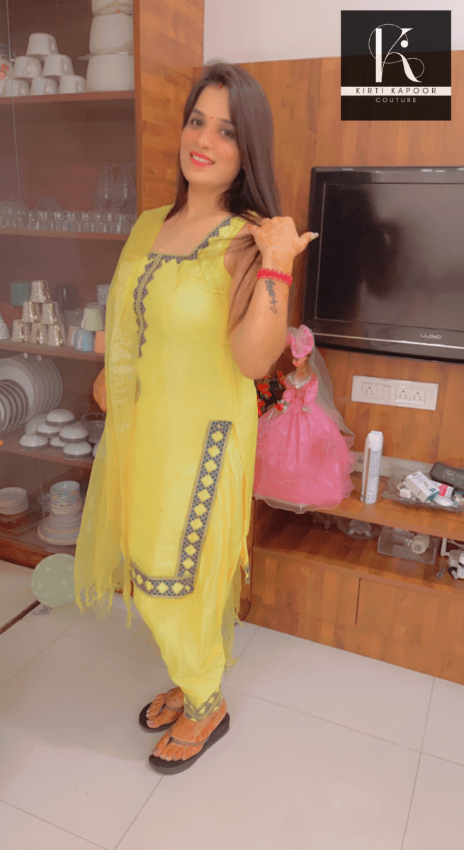 Yellow Suit Salwar With Fancy Lace - Kirti Kapoor Couture