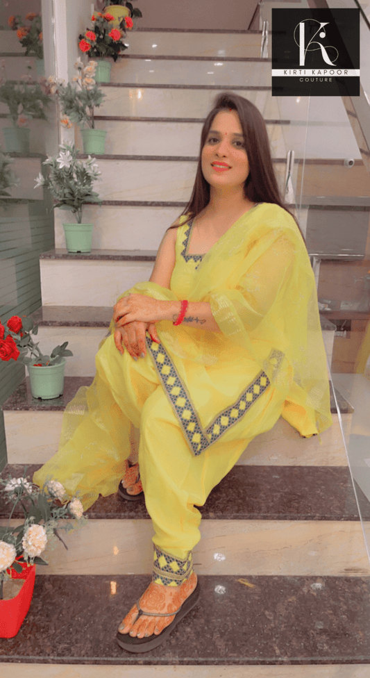 Yellow Suit Salwar With Fancy Lace - Kirti Kapoor Couture