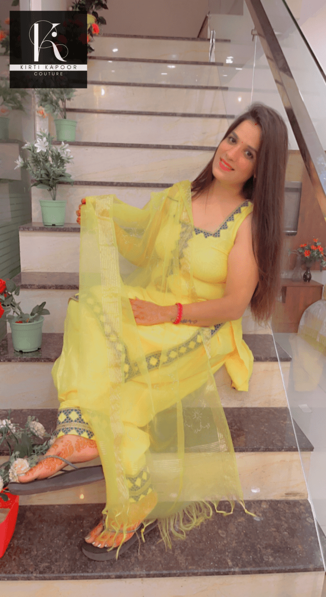 Yellow Suit Salwar With Fancy Lace - Kirti Kapoor Couture