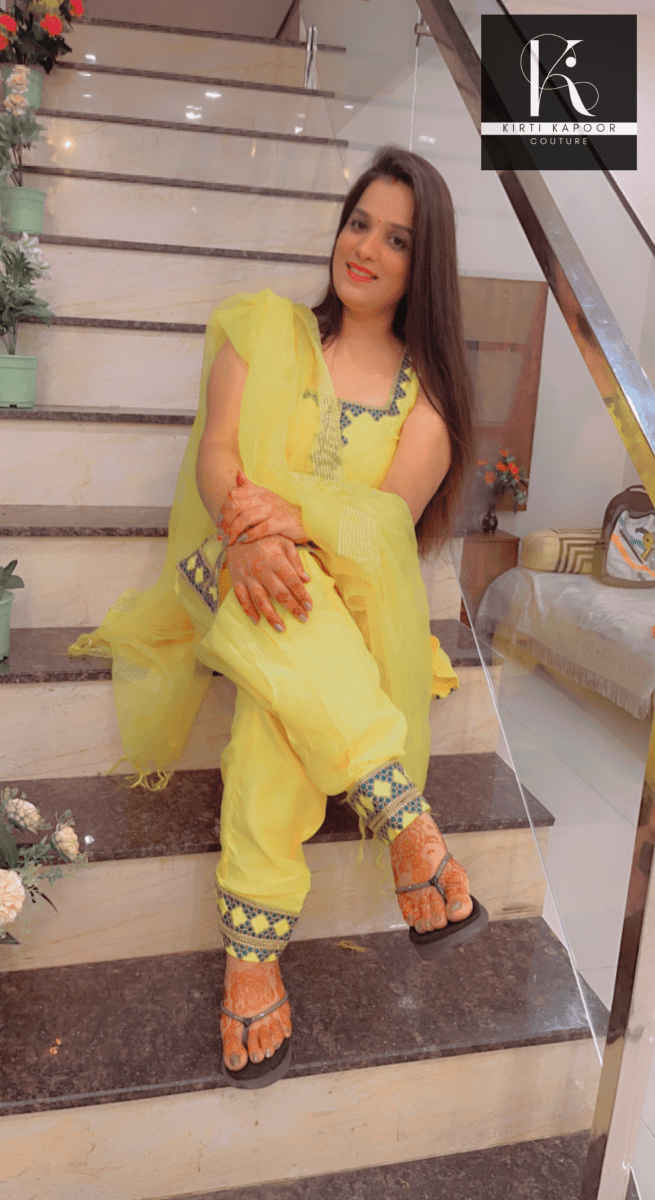 Yellow Suit Salwar With Fancy Lace - Kirti Kapoor Couture