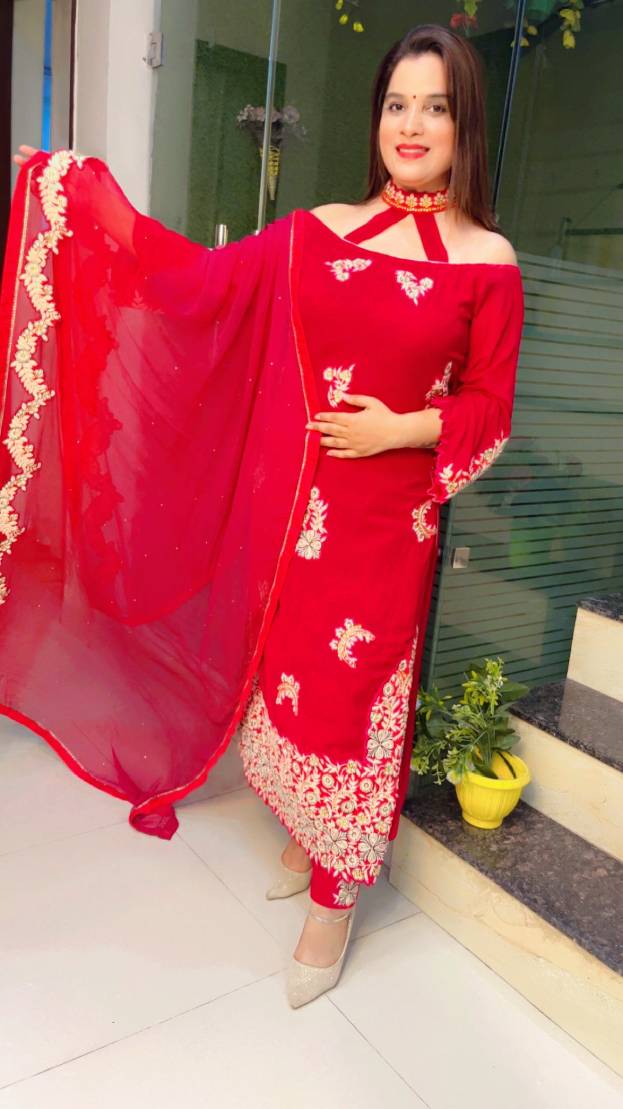 Dark Pink Embroidered Suit for Festive Season (SS008)