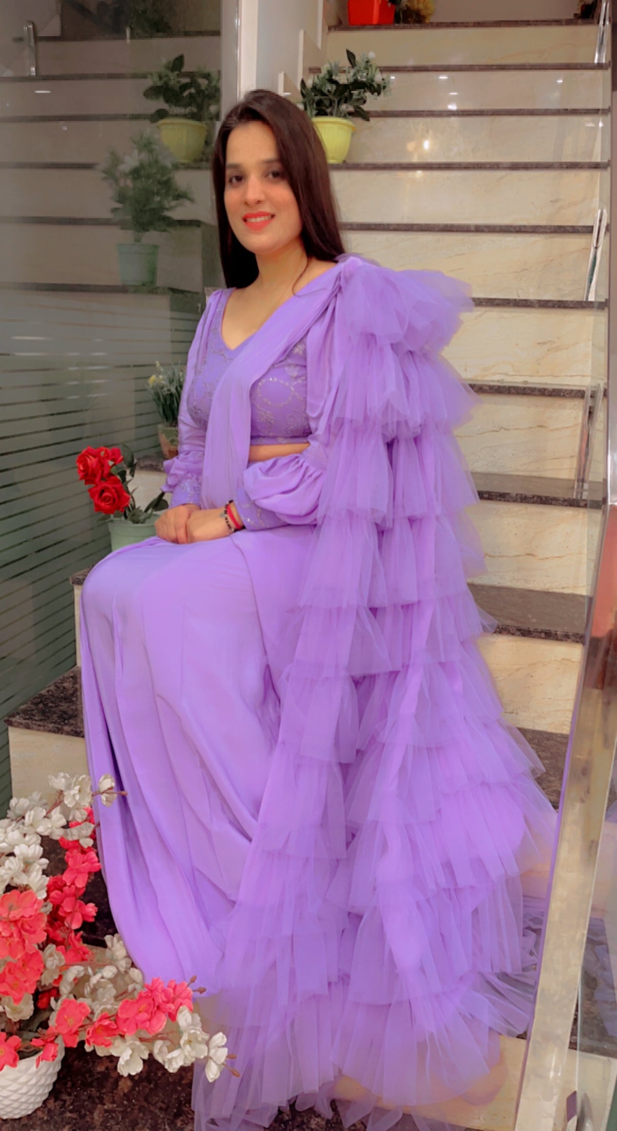 Lavender Ruffled Saree For Parties (SR019)