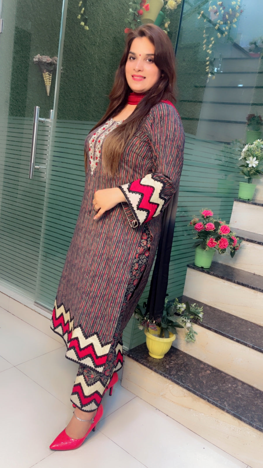 Black And Maroon Designer Cotton Suit (PS019)